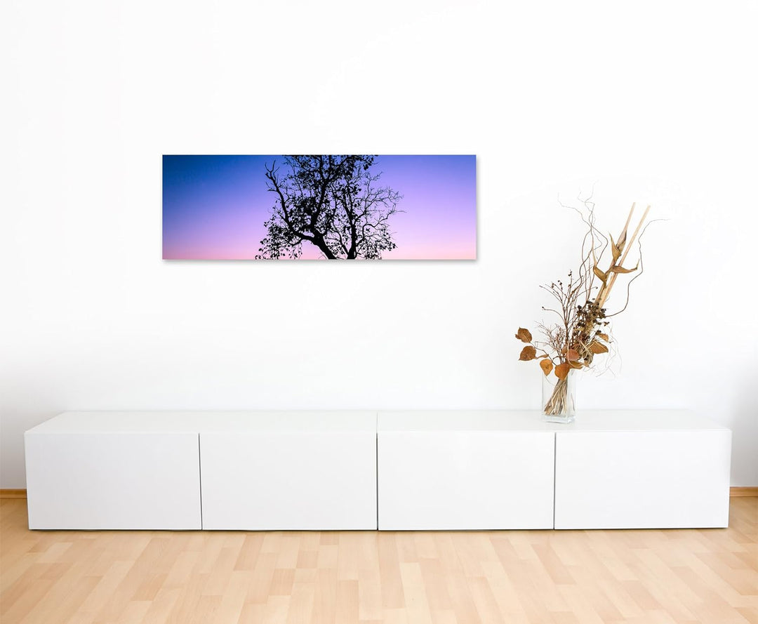Sinus Art Wandbild 150x50cm Landschaftsfotografie – Baum vor Abendhimmel, Thailand auf Leinwand für