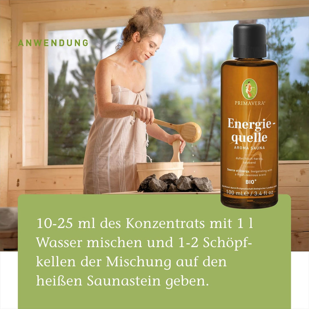 PRIMAVERA Energiequelle Aroma Sauna bio 100 ml – Saunaöl, Aromatherapie – frisch-harziger Duft – bel
