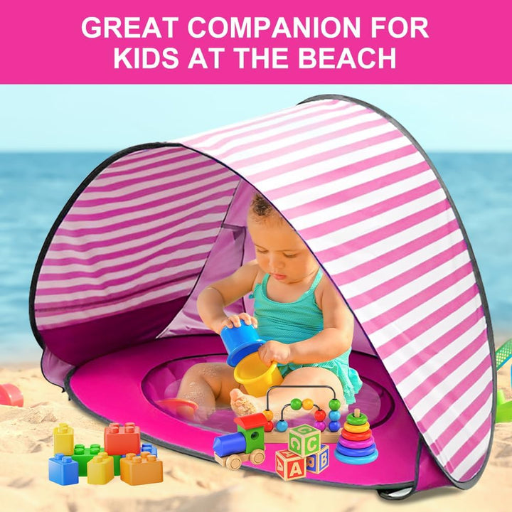 Strandmuschel Pop Up, Baby Strandmuschel mit Mini Pool, Baby Strand Zelt mit UV-Schutz 50+, Pop Up S
