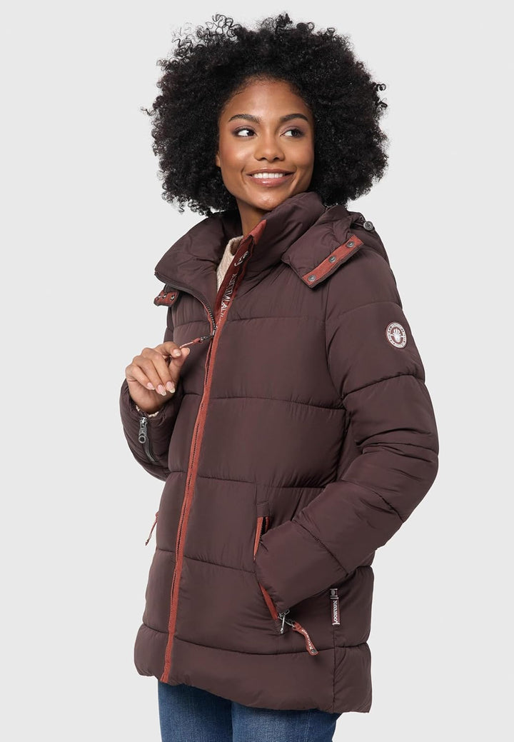 Navahoo Damen Kurze Winterjacke Steppjacke warm mit Abnehmbarer Kapuze aus recycelten Materialien Wa
