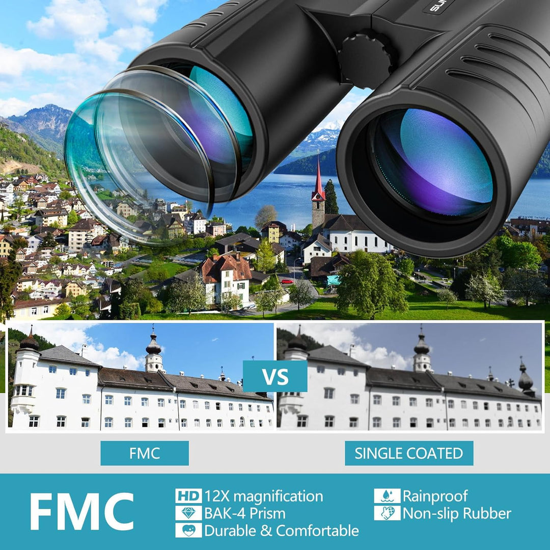 Fernglas 12x42, ferngläser für Erwachsene mit Heller und sauberer Sicht,BAK4 HD Prisma + FMC Objekti