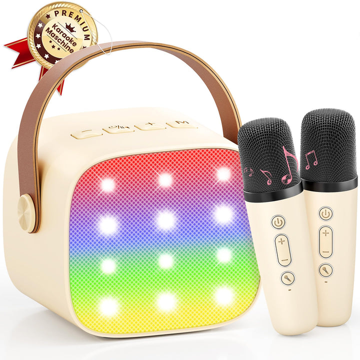 Karaoke Maschine mit 2 Drahtlosen Mikrofonen, Wowstar Tragbares Bluetooth Karaoke Maschine für Kinde