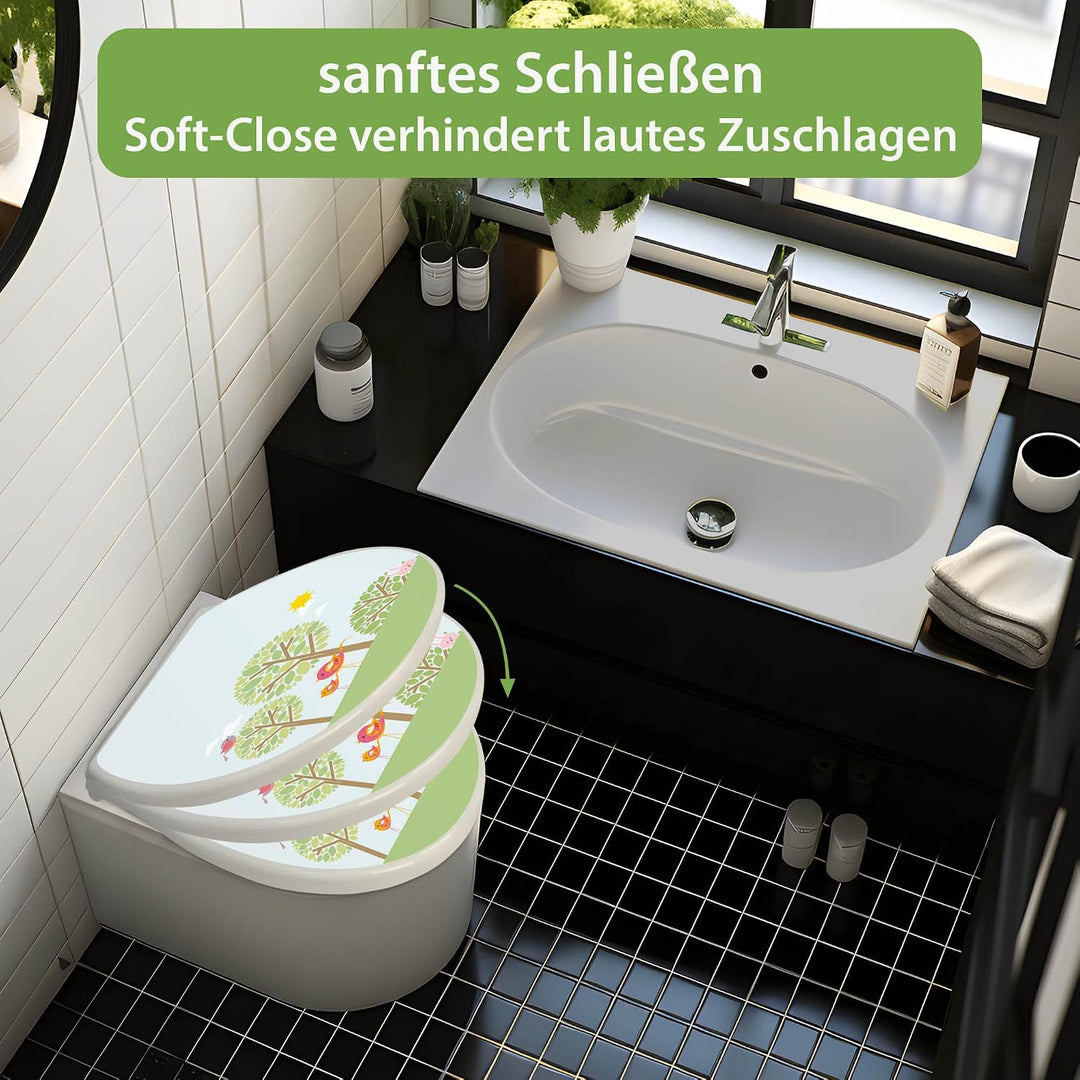 banjado Toilettendeckel mit Absenkautomatik 44,5x37cm - Soft Close Toilettensitz - WC Sitz mit Absen