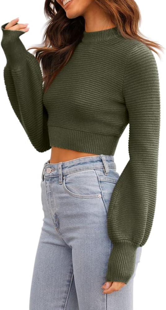 GeGekoko Damen Strickpullover Kurz Sexy Cropped Pullover mit Rundhalsausschnitt Herbst Winter Warmer