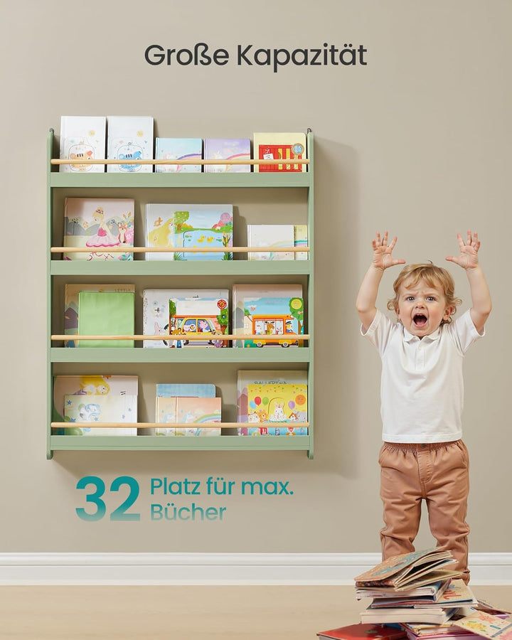 SONGMICS Bücherregal Kinder, Kinderregal mit 4 Ebenen, Spielzeugregal, Wandregal, für Kinderzimmer,