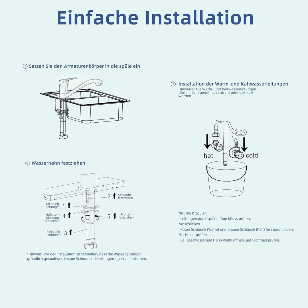 BELZ Küchenarmatur Wasserhahn, 360° Drehbare Einhebelmischer Mischbatterie, mit Keramikkartusche & 6