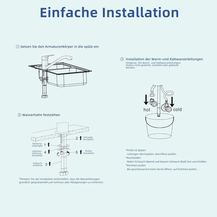 BELZ Küchenarmatur Wasserhahn, 360° Drehbare Einhebelmischer Mischbatterie, mit Keramikkartusche & 6