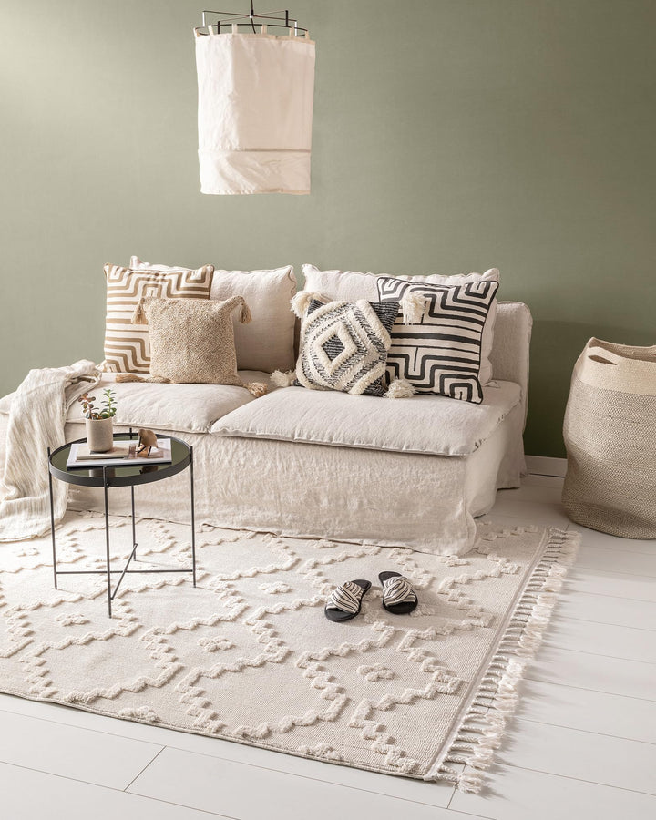 Benuta Teppich OYO Cream Handmade-Look Fransen Hochflor Wohnzimmer 160x230 cm 160x230 cm Cream, 160x