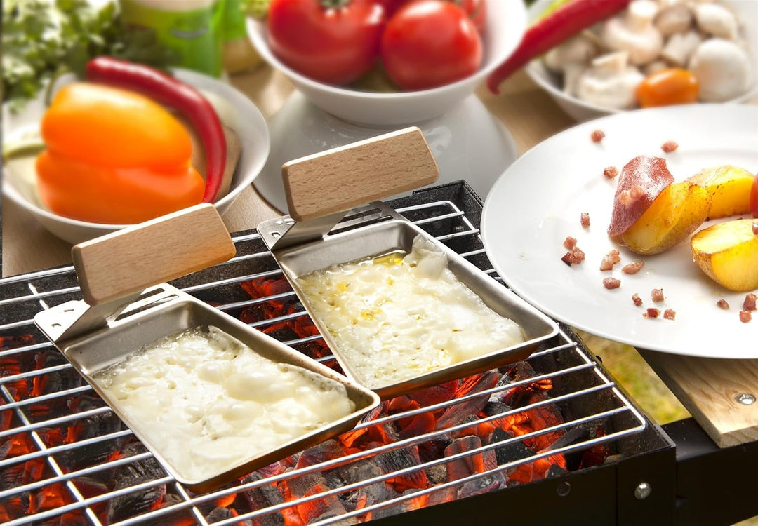 matrasa 2er Grillpfännchen RACLETTE - Grillpfannen mit abnehmbarem Griff und Spatel