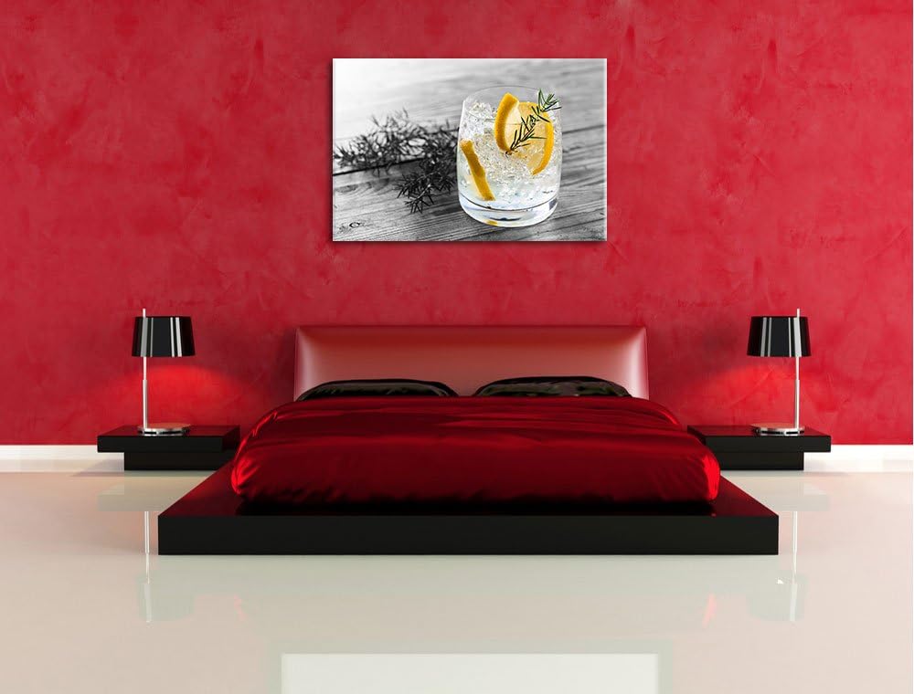 Drink garniert mit Zitrone und Rosmarin schwarz/weiss Format: 100x70 auf Leinwand, XXL riesige Bilde