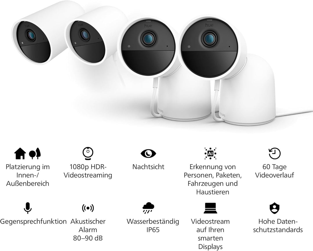 Philips Hue Secure batteriebetriebene Smart 1080p Home Sicherheitskamera, für drinnen oder draussen,