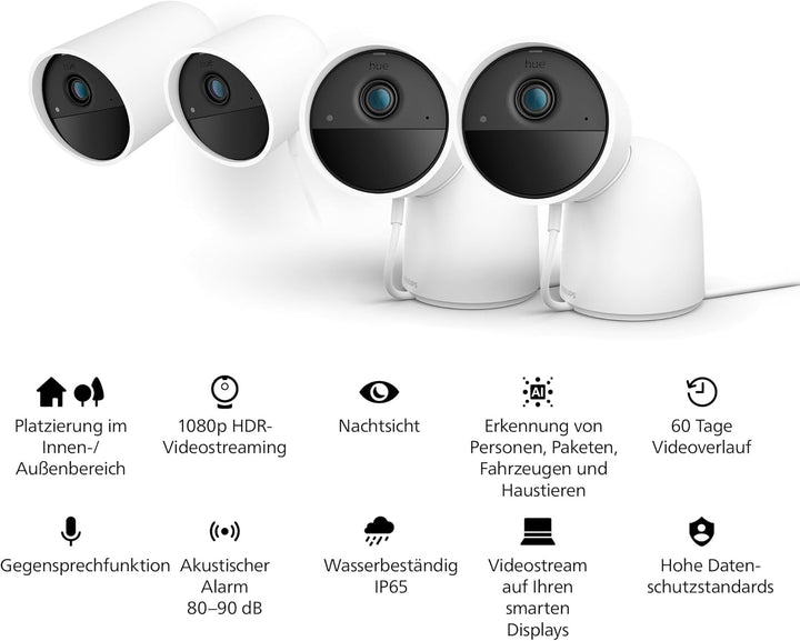 Philips Hue Secure batteriebetriebene Smart 1080p Home Sicherheitskamera, für drinnen oder draussen,