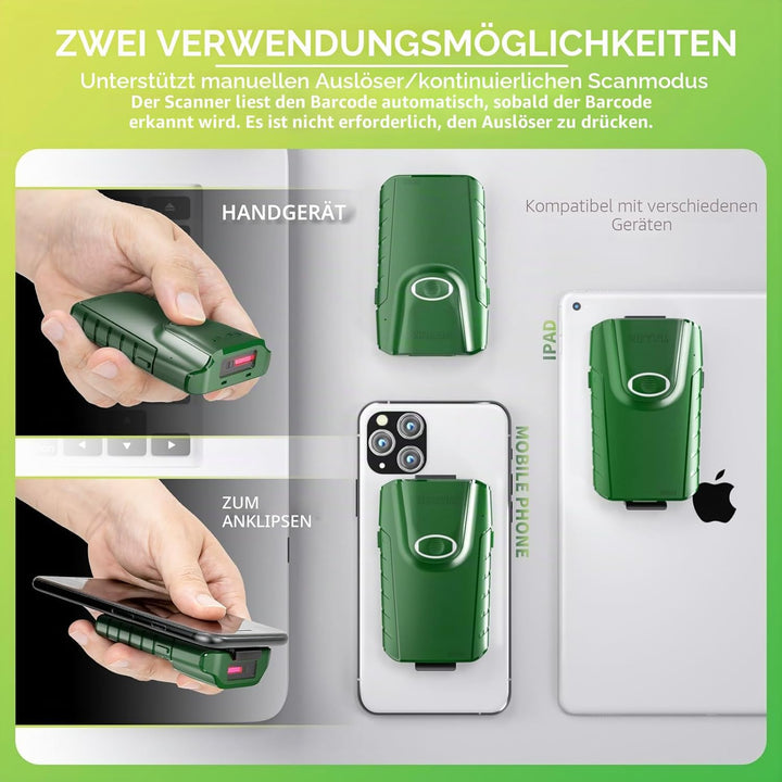 NETUM Bluetooth 1D Barcode Scanner, 3-in-1 Kleine Tragbare CCD Barcode Leser Automatische Drahtlose