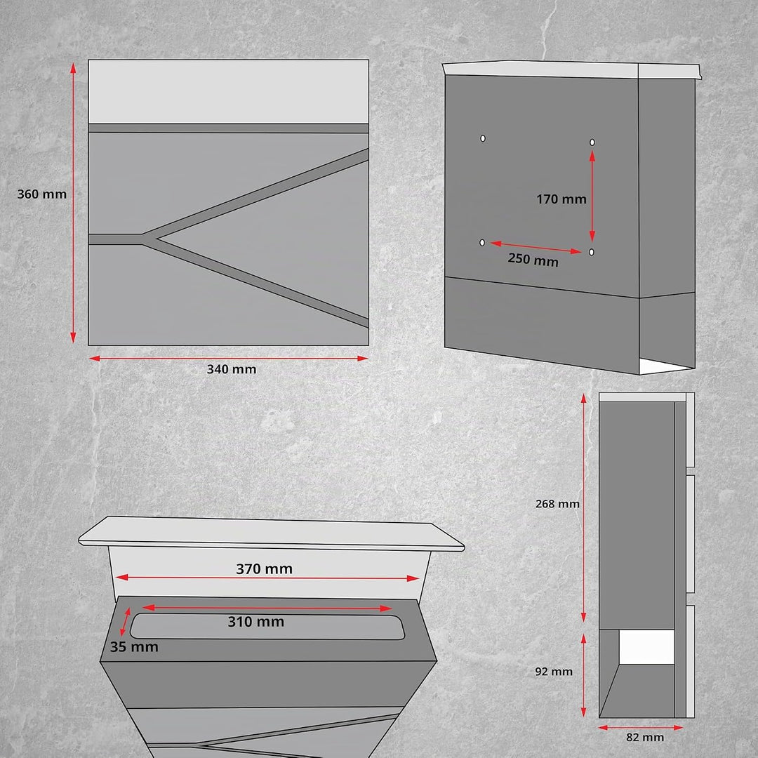Grafner Premium Briefkasten personalisiert, RAL7016 mit Zeitungsfach und 2 Schlüssel, moderner Postk