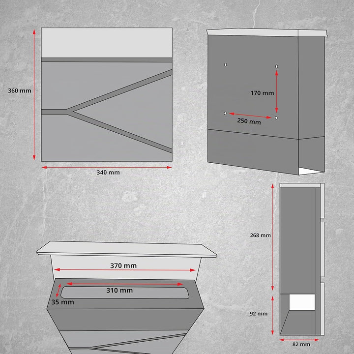 Grafner Premium Briefkasten personalisiert, RAL7016 mit Zeitungsfach und 2 Schlüssel, moderner Postk