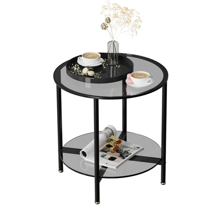 Artloge Couchtisch Rund Glas Beistelltisch: 2-Ablagen Sofatisch - Stabil Wohnzimmertisch - Gross Tis