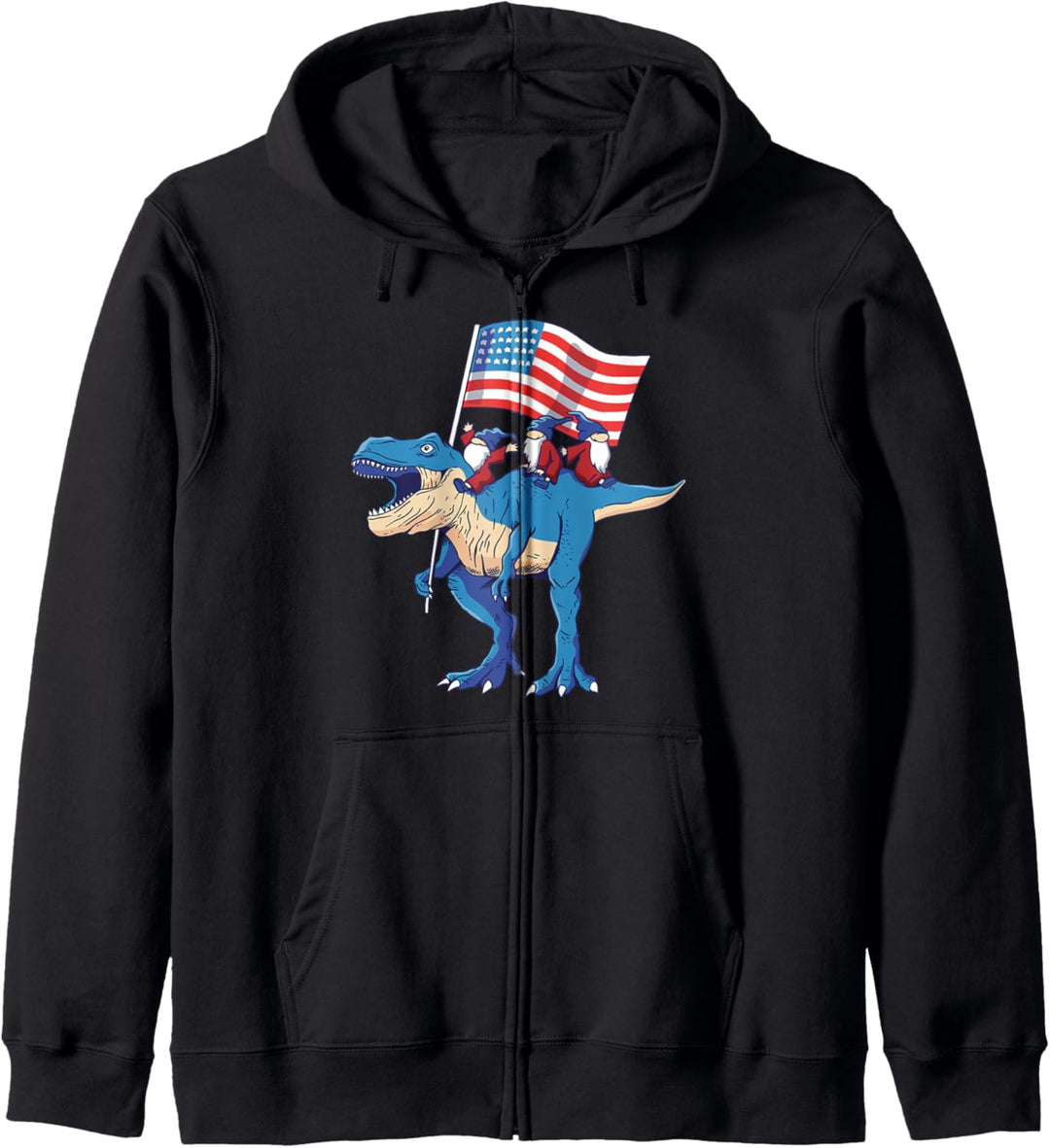 Lustige Gnome reiten Dinosaurier USA Flagge 4. Juli Kapuzenjacke