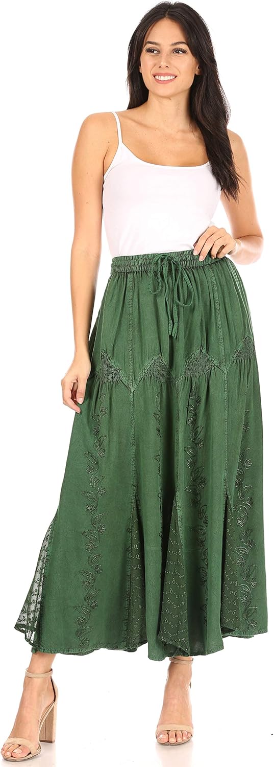 Sakkas Olivia Damen Maxi böhmischen Zigeuner Langen Rock mit elastischer Taille und Spitze Einheitsg