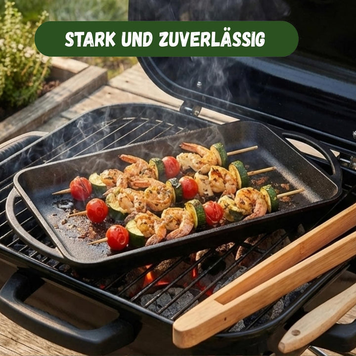 Grillplatte aus Gusseisen inkl. Silikonmatte - geeignet für Induktion, Gas, Ceran, Backofen, Grill u