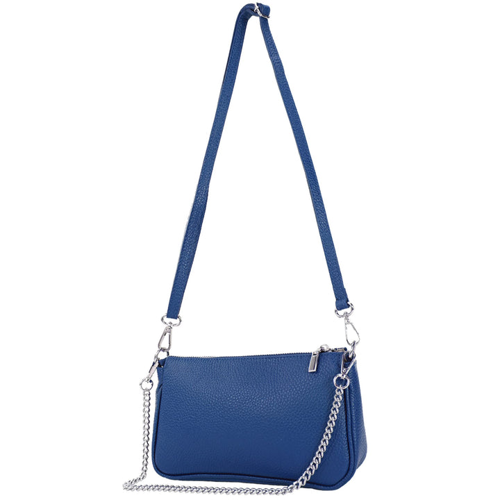 modamoda de - T237 - Umhängetasche Klein Small aus ital. Leder Blau, Blau