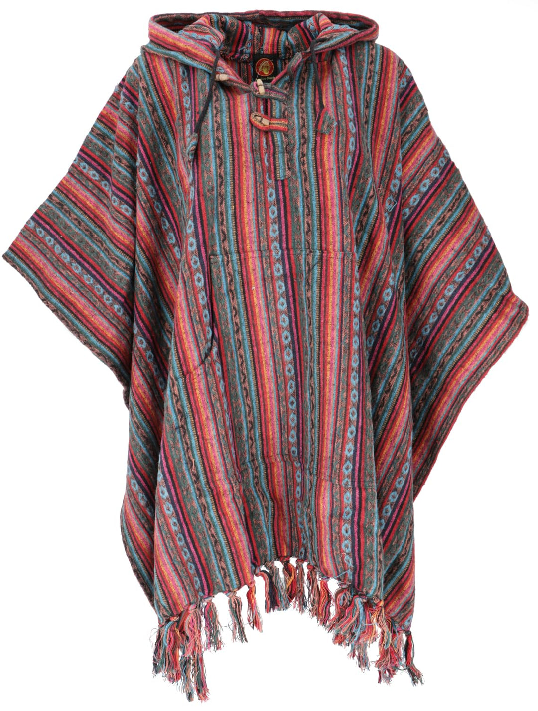GURU SHOP Poncho Hippie Chic, Ethno Poncho, Andenponcho, Herren/Damen, Blau, Baumwolle, Size:One Siz