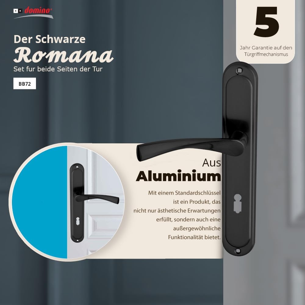 domino Türgriff 72 Drückergarnitur BB-Buntbart Set Langschildgarnitur Türklinke für Zimmertür, Bürot