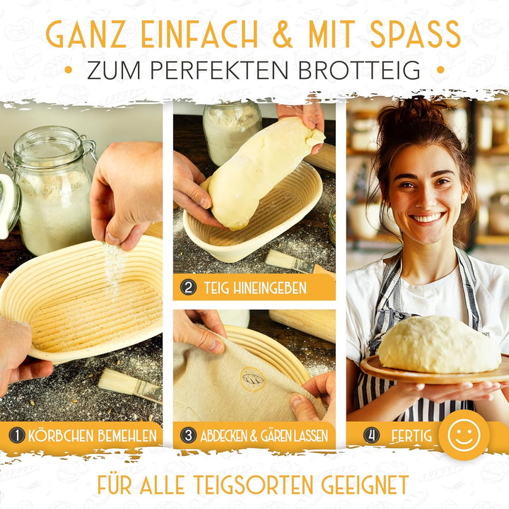 KRUSTENZAUBER Gärkorb aus zum Brotbacke mit Gärtuch für optimale Teiggärung | Für gleichmässig gegar