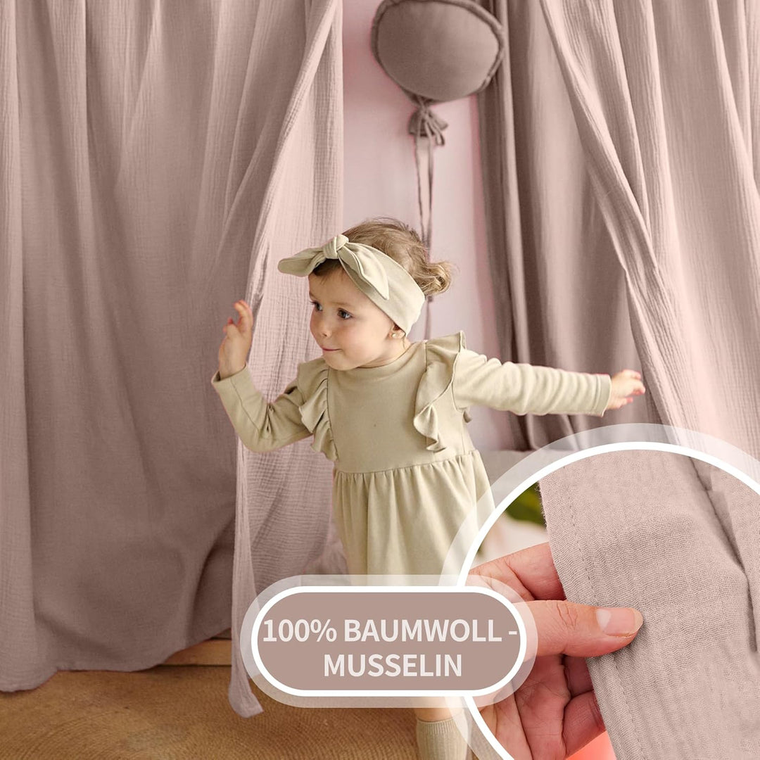 Hausbett Himmel Deko Set, Betthimmel Hausbett aus Musselin - 2 Betthimmel & 1 Wimpelkette, für Junge