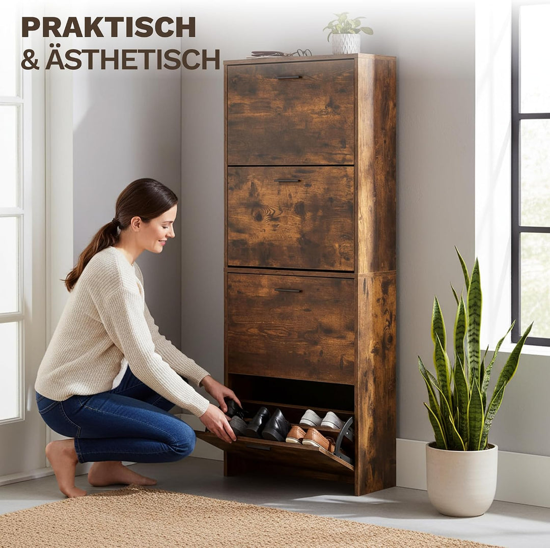 CATAVANA Schuhschrank Schmal Hoch - 4 Fächer für 24 Paar - Schuhregal Geschlossen - Platzsparend &amp; M