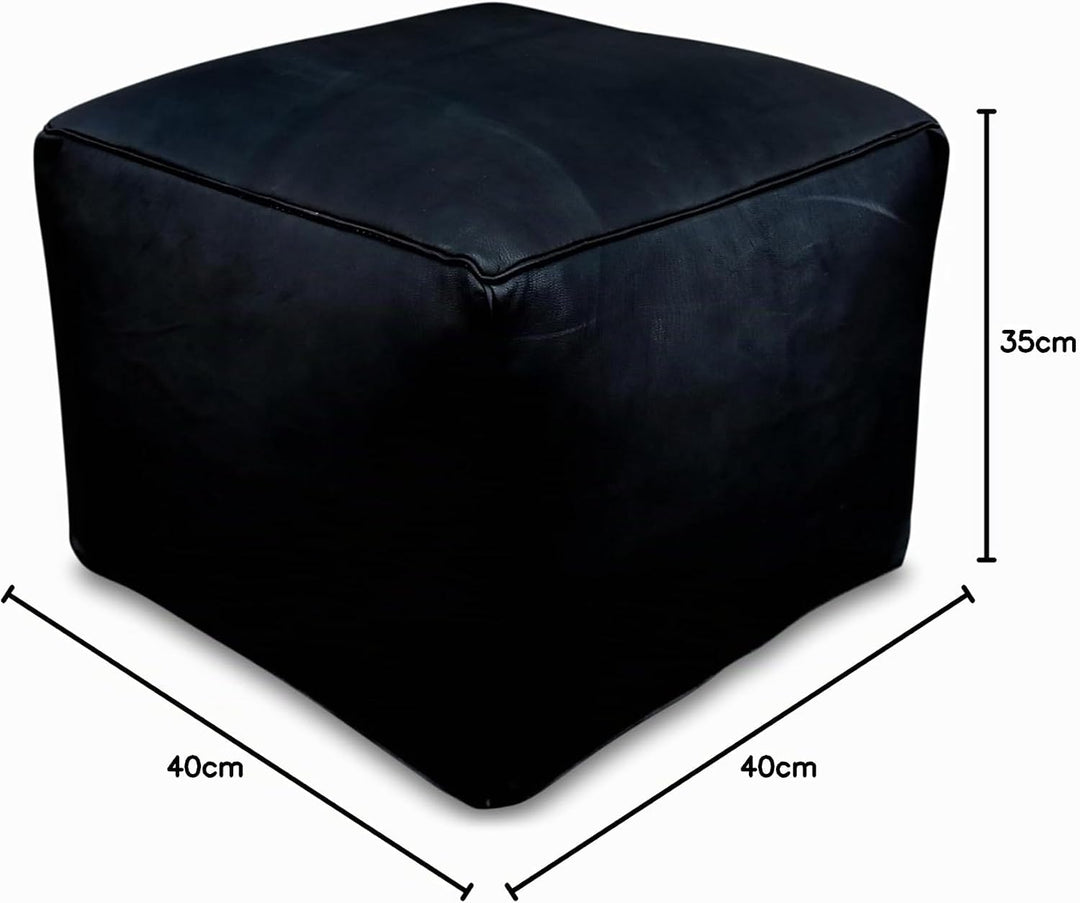 See the Good Quadratischer Leder Pouf - Handgefertigt - gefüllt geliefert - Ottoman, Sitzsack, Fussh