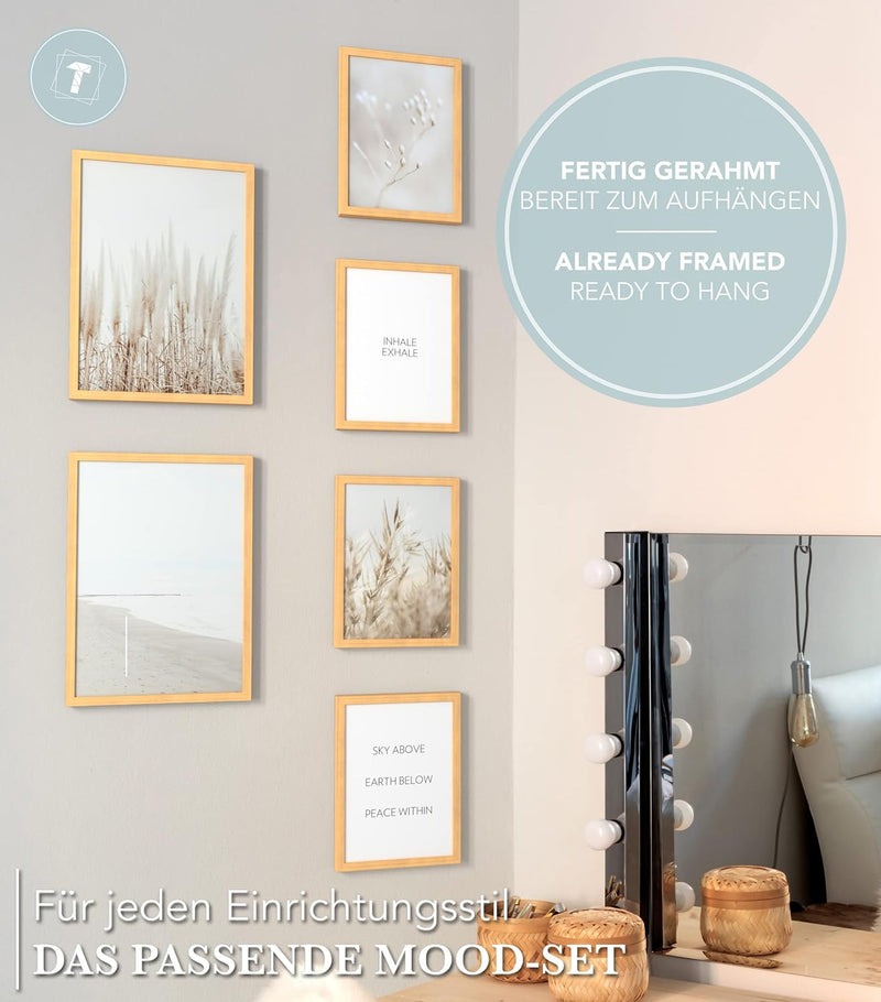 Papierschmiede® Mood Poster Set Pampas White, Bilder Set mit Rahmen (Farbe wählbar) Wohnzimmer Deko