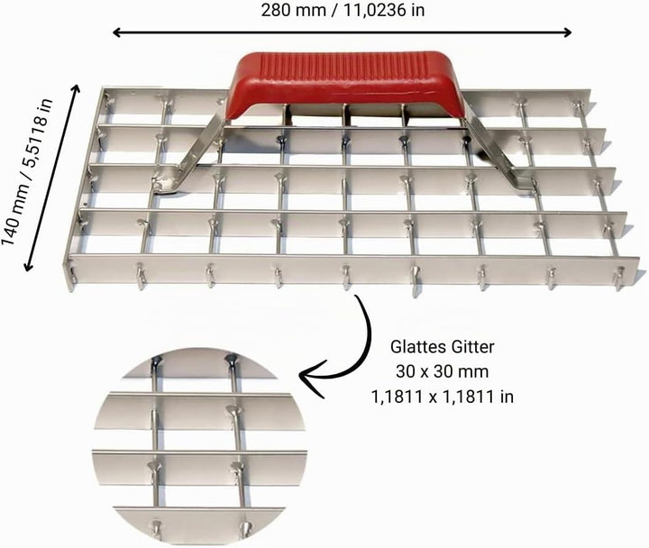 Gitterrabot, Schleifraspel, Schleifhobel, Putzhobel (glatt, Gitterweite 30x30 mm), Glatt, Gitterweit