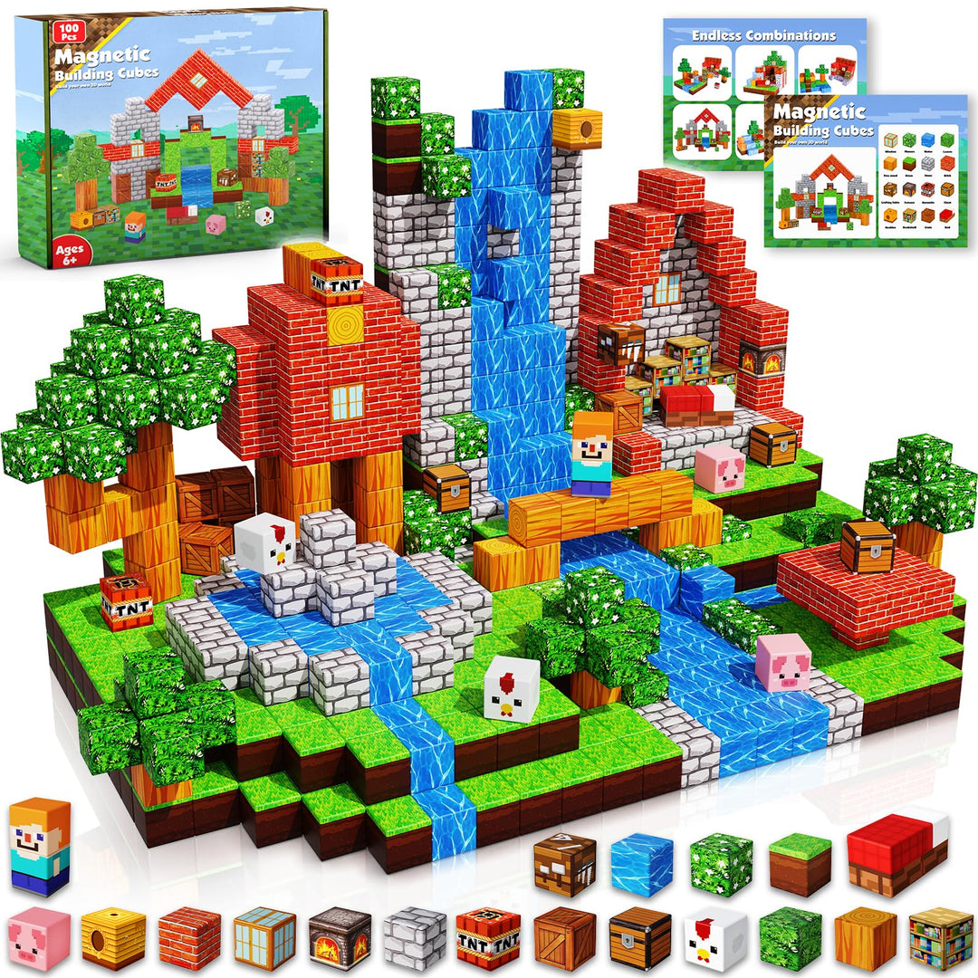 Goody King Magnetische Bausteine Bauspielzeug 100 Pcs Magnetbausteine für Kinder Montessori Kreative