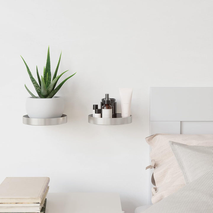 UMBRA Perch Runde Wandregale, Moderne Wanddeko für Flur, Wohnzimmer und Schlafzimmer, Metall, nickel
