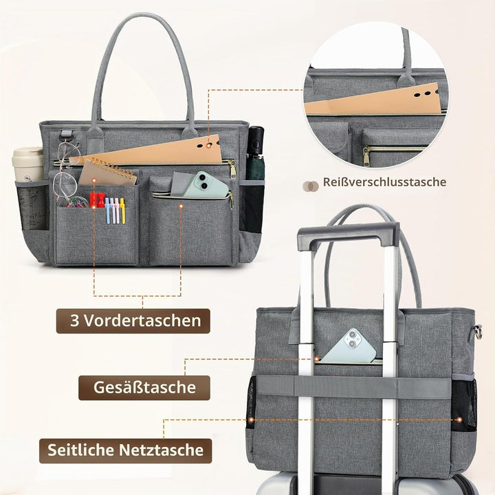 RAINSMORE Lehrertasche Damen Gross Laptoptasche 15.6 Zoll Arbeitstasche mit Isolierter Tasche Uni Kr