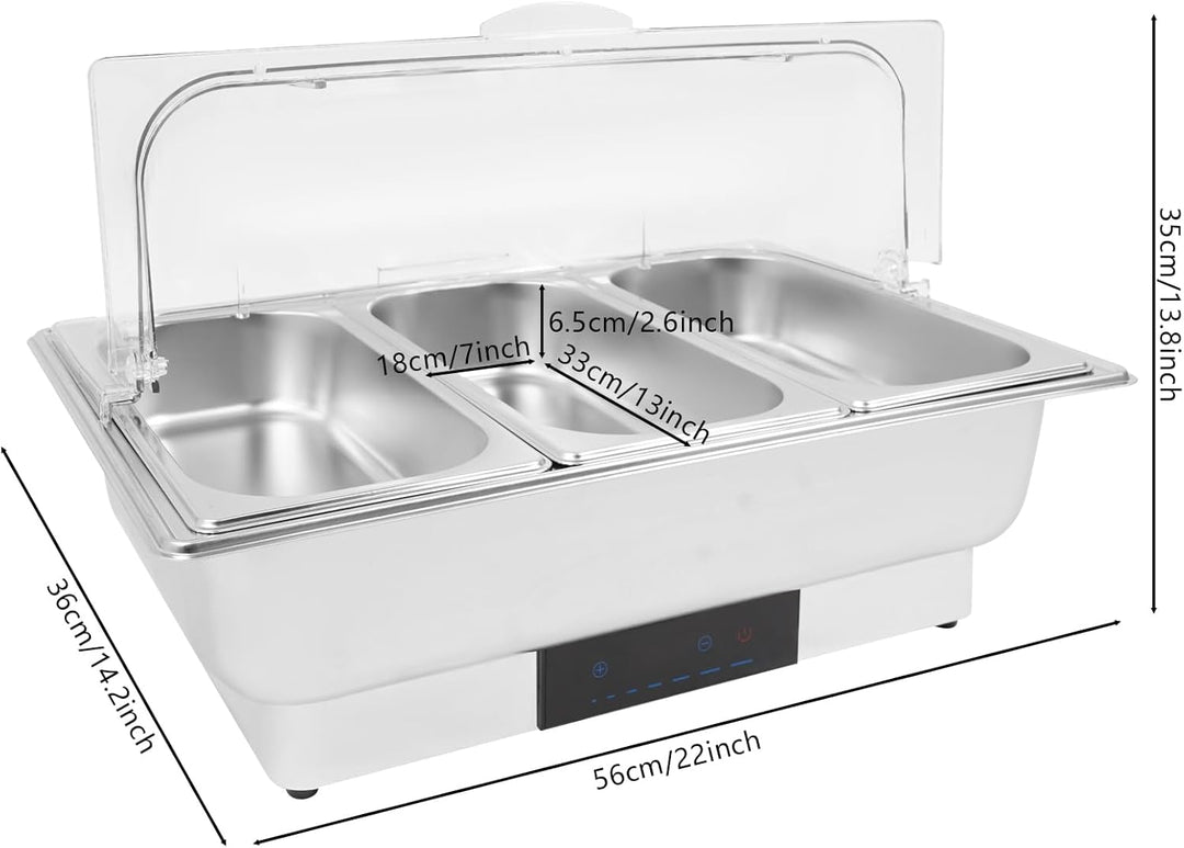 600W Elektrische Chafing Dish bis 90°C, 9L, Berührungsbildschirm Buffetwärmer Edelstahl Chafing Dish