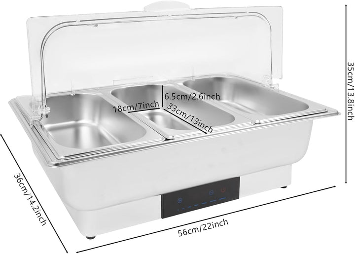 600W Elektrische Chafing Dish bis 90°C, 9L, Berührungsbildschirm Buffetwärmer Edelstahl Chafing Dish