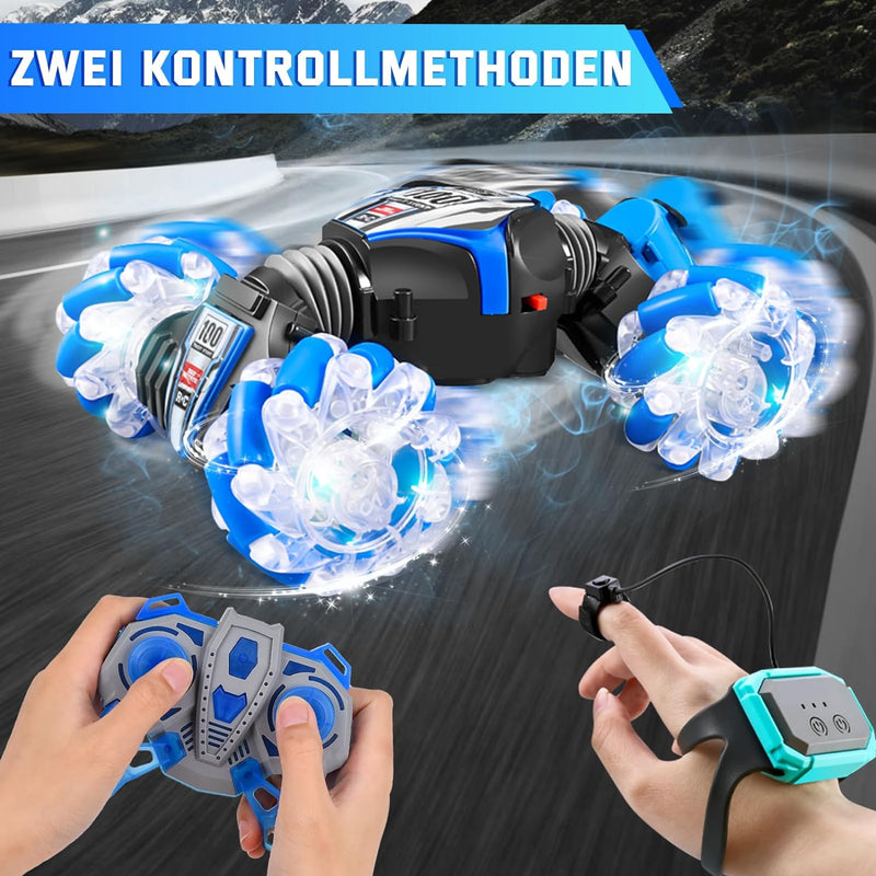 FORMIZON Ferngesteuertes Auto mit Handsteuerung, 4WD 2.4GHz RC Stunt Car mit Licht Sprühen, 360° Dre