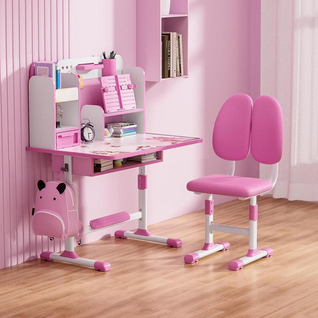 Kids Desk and Chair Set, Hhe Verstellbarer Kinder Schreibtisch mit Ablagefchern und Bcherregal, Ergo