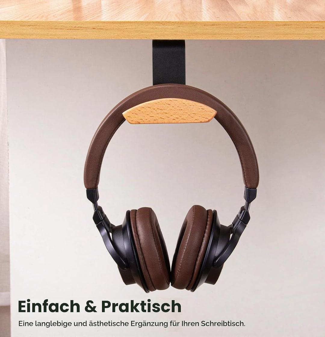 GGF Headset Halterung mit 6cm Breiter Kopfstütze aus Buche,Kopfhörer Ständer mit 3M Klebeband und Sc