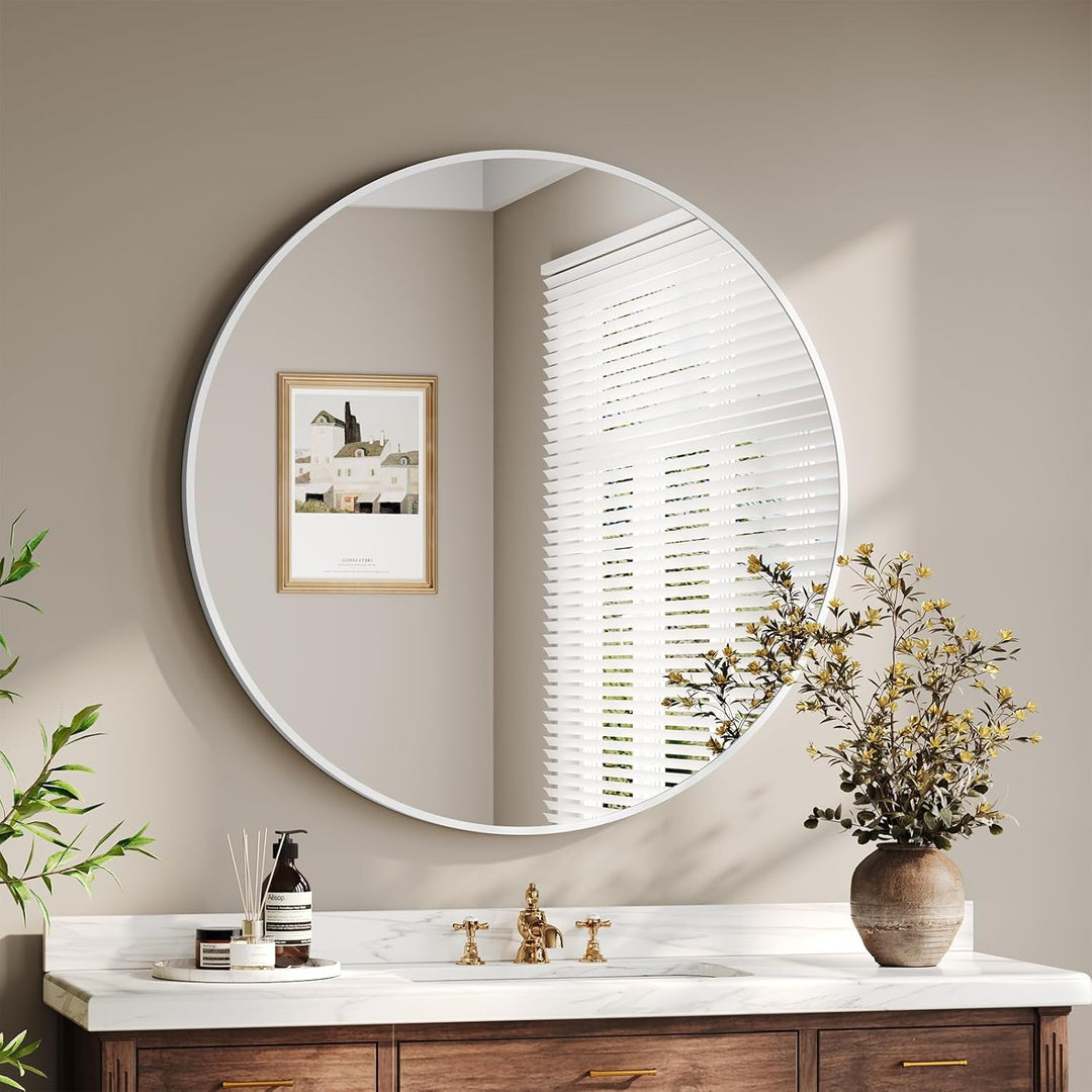 Dripex Rund Wandspiegel 70cm mit Aluminiumrahmen,dekorativer HD Wandspiegel Schminkspiegel für Badzi