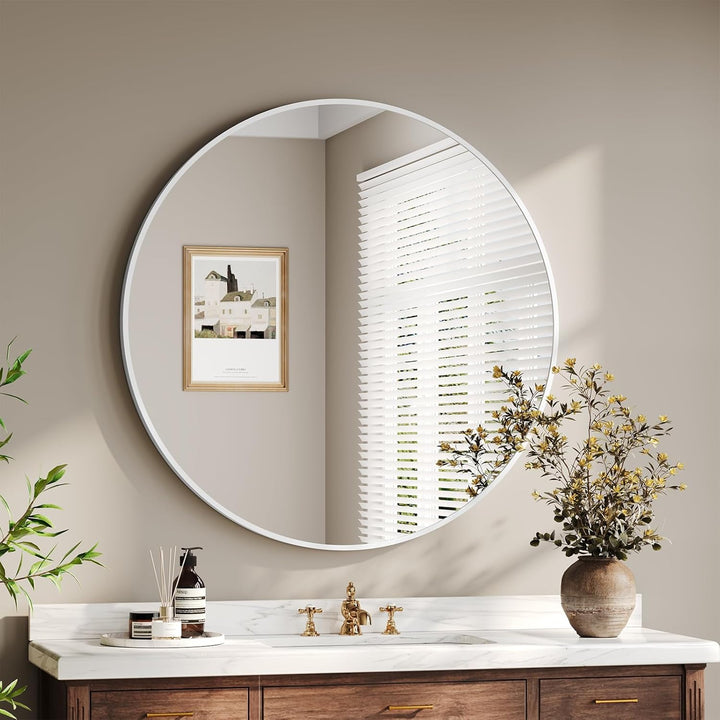 Dripex Rund Wandspiegel 70cm mit Aluminiumrahmen,dekorativer HD Wandspiegel Schminkspiegel für Badzi