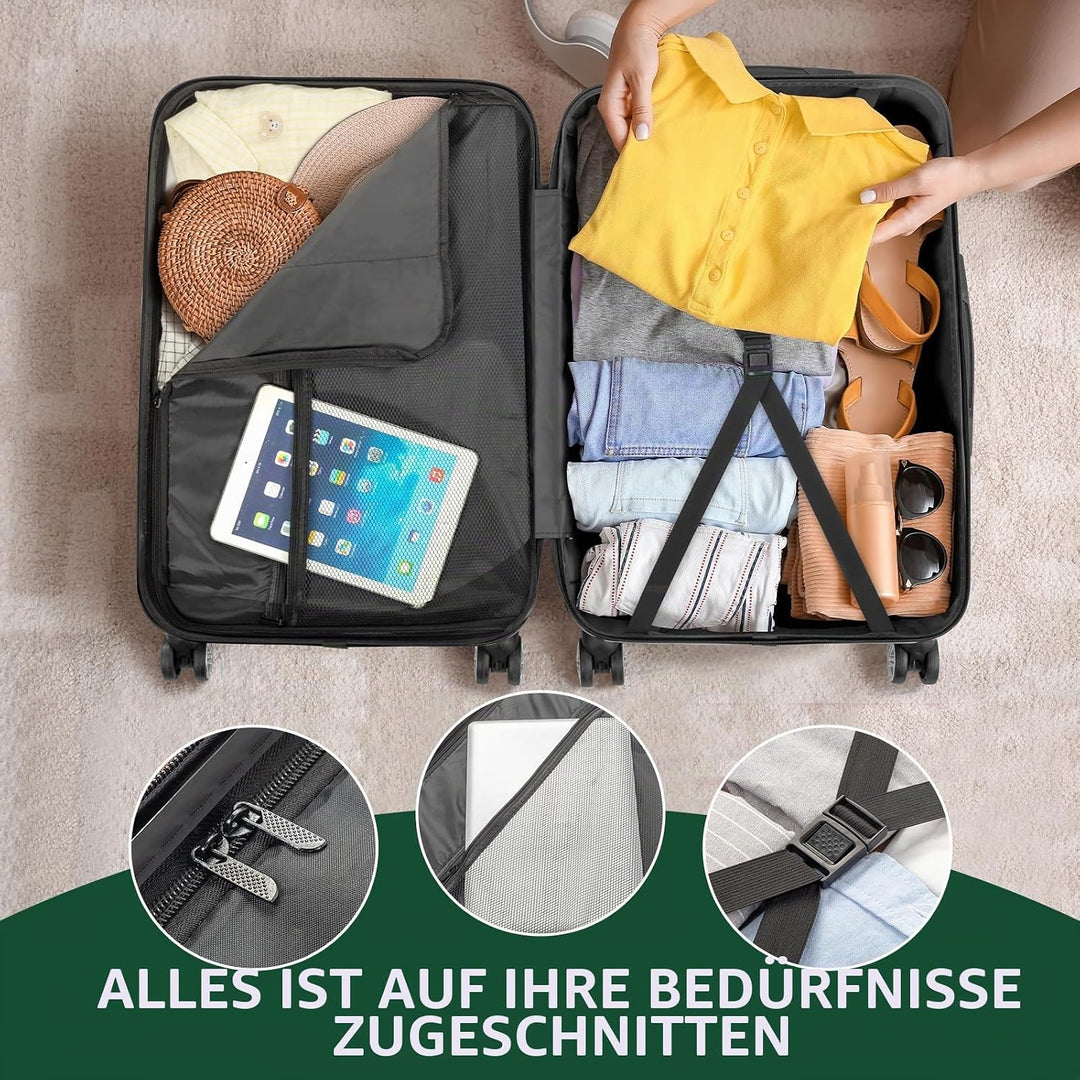 LEADZM 3er Kofferset Rollkoffer Hartschalen Reisekoffer Trolley Set Handgepäck 4 Rollen (Schwarz)
