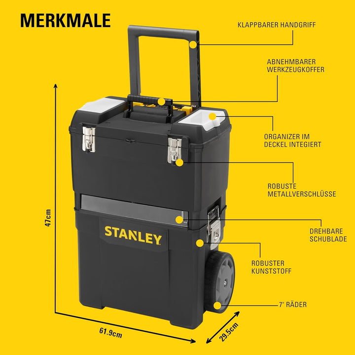 Stanley Rollende Werkstatt (47,3 x 30,2 x 62,7 cm, zwei separat verwendbare Werkzeugboxen, robuster