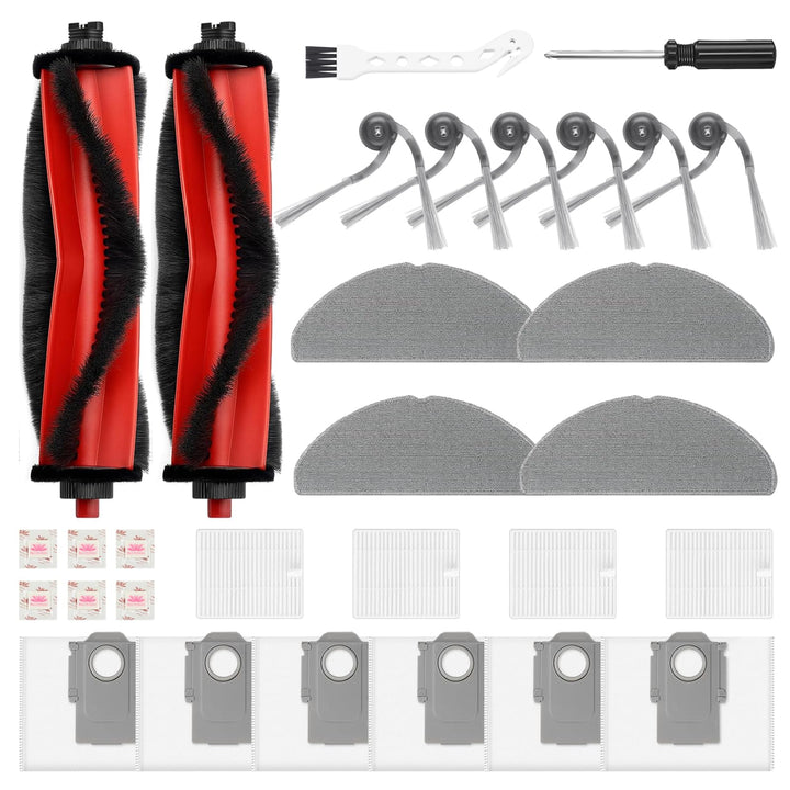 Pure Realm 30 Stück Zubehörset für Roborock Q7 M5+ / Q7 L5+ Staubsauger | 2 Hauptbürsten 6 Staubbeut