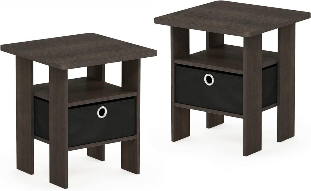 Furinno Andrey Beistelltisch Nachttisch mit Schublade, holz, Dunkelbraun/Schwarz, 39.37 x 39.37 x 44