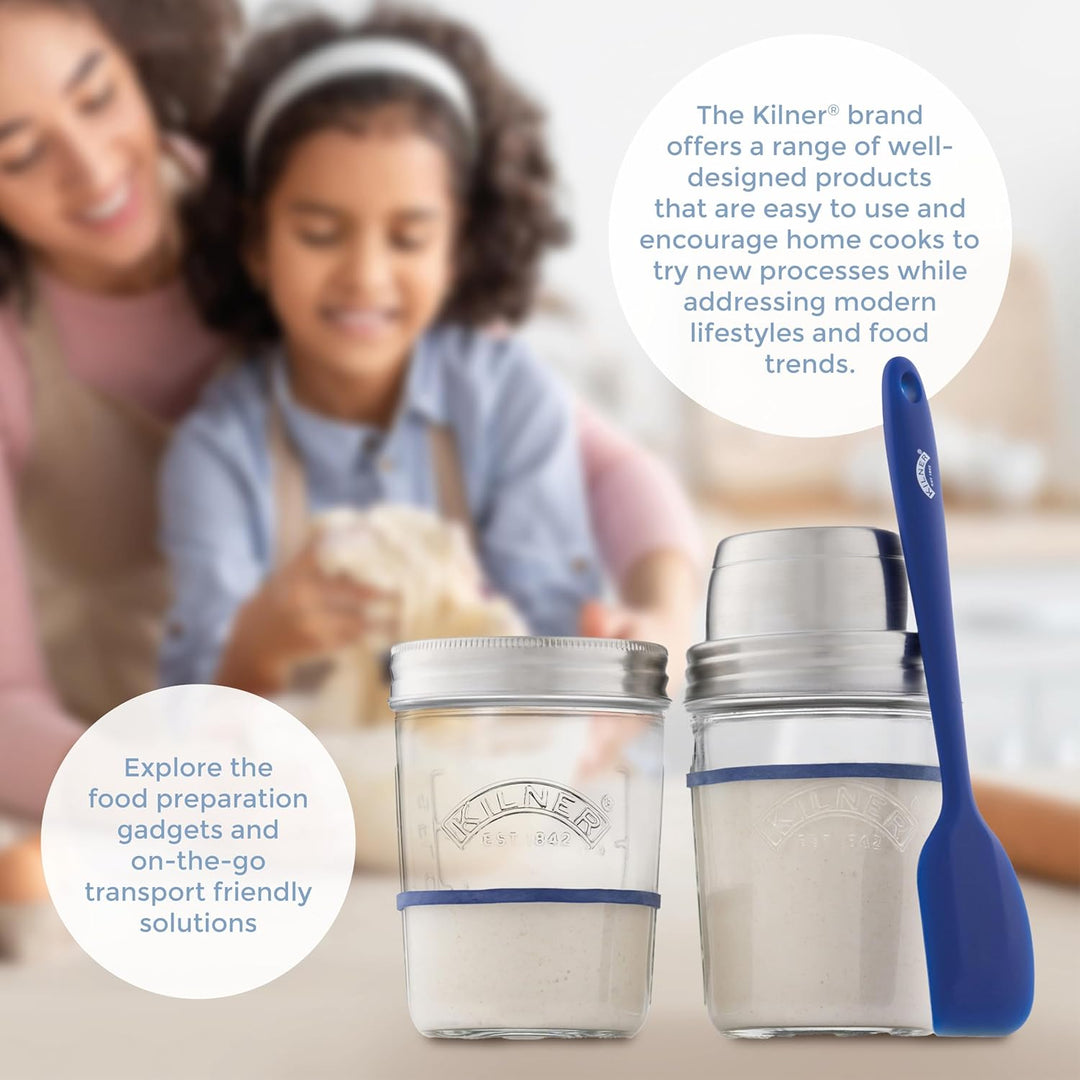Kilner Sauerteig Starter Set 5-teilig / 350 ml / Glas mit Messbecher-Deckel, Weithals-Glas, Gummirin