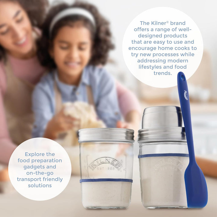 Kilner Sauerteig Starter Set 5-teilig / 350 ml / Glas mit Messbecher-Deckel, Weithals-Glas, Gummirin