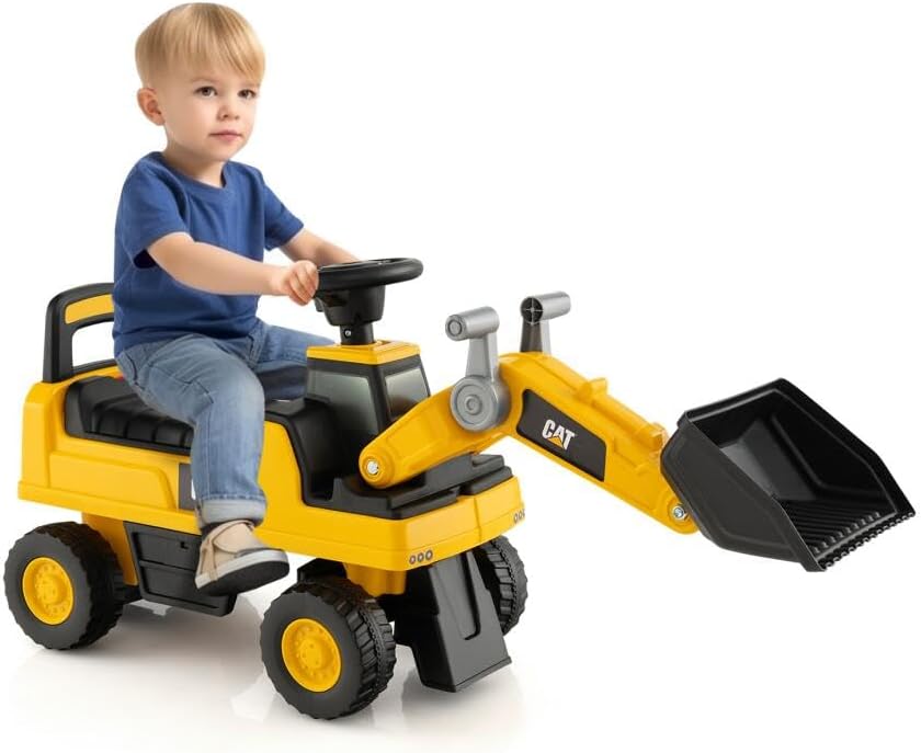 DREAMADE Sitzbagger, Bagger mit Lenkbarer Schaufel & Hupe, Rutschauto mit Stauraum unter Sitz, Aufsi