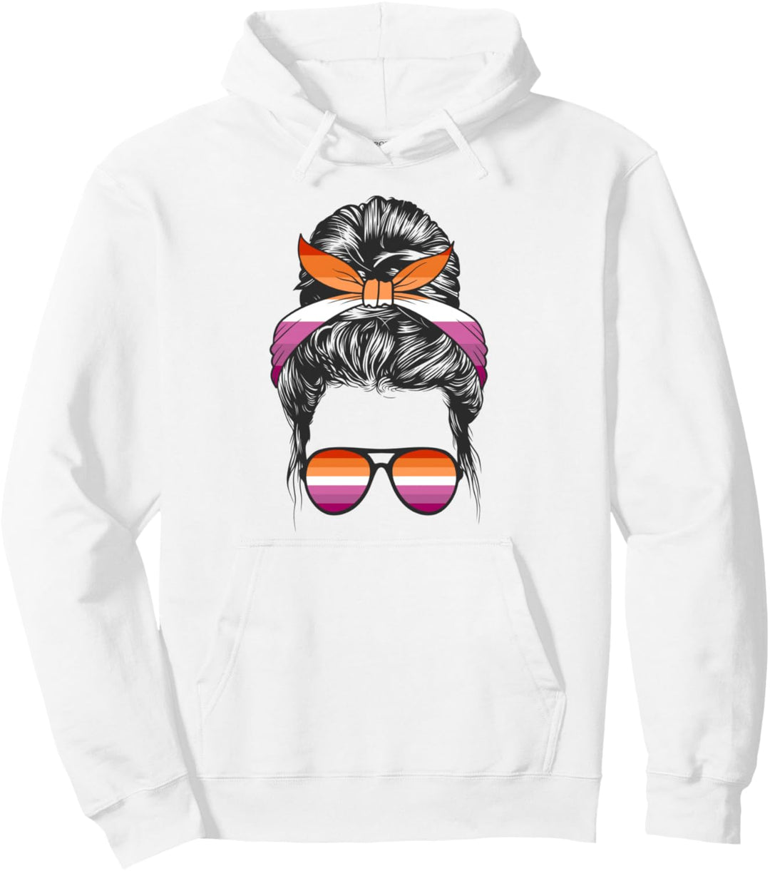 Lesbische Flagge Unordentlicher Dutt Lady, Lesbische Farben Pullover Hoodie